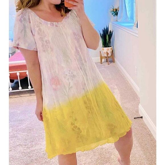 HD in Paris Anthropologie Floral Yellow Ombre Dress Size 12 Summer - Picture 3 of 11
